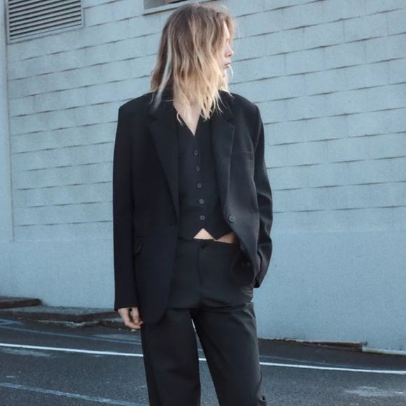 Zara Black Mid Lenght Lapel Collar Basic Blazer Jacket Size Small - Picture 1 of 16